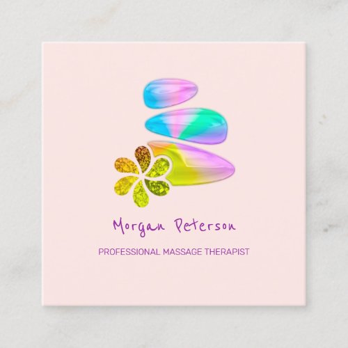 Massage Spa Wellness Holograph Flower Stone Pink Appointment Card