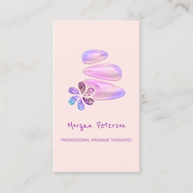 Massage Spa Wellness Holograph Stone Logo Vertical Appointment Card (Front)