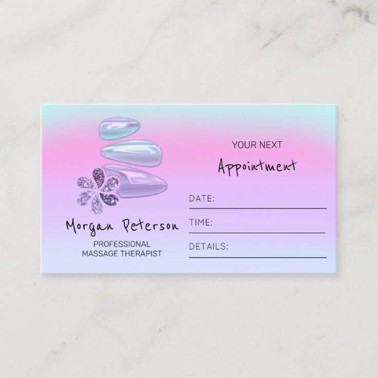 Massage Spa Wellness Holographic Logo Flower Stone Appointment Card Zazzle 