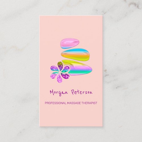 Massage Spa Wellness Holographic Stone Logo Flower Appointment Card