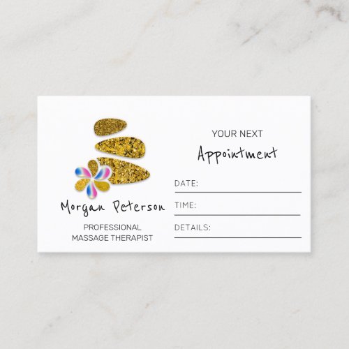 Massage Spa Wellness Logo Flower Gold Glitter Logo Appointment Card