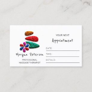 Massage Spa Wellness Logo Flower Stones Glitter Appointment Card