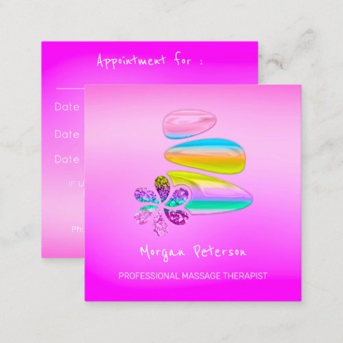 Massage Spa Wellness Pink Holograph Logo Appointment Card