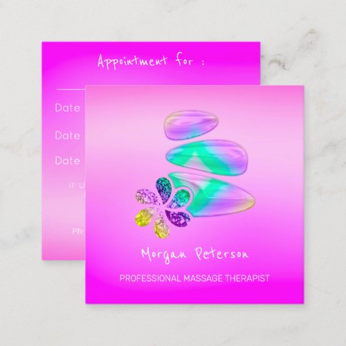 Massage Spa Wellness Pink Holograph Logo Wow Appointment Card