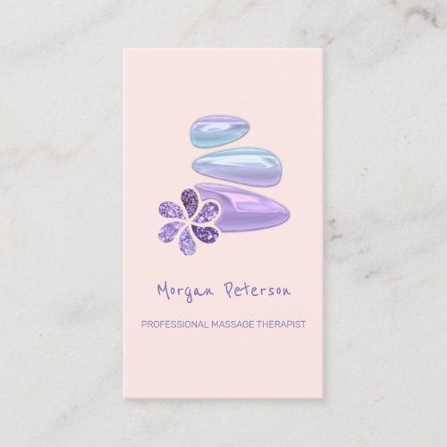 Massage Spa Wellness Rose Blue Stone Logo Flower Appointment Card