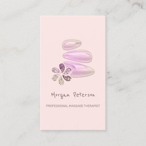 Massage Spa Wellness Rose Pink Stone Logo Flower Appointment Card