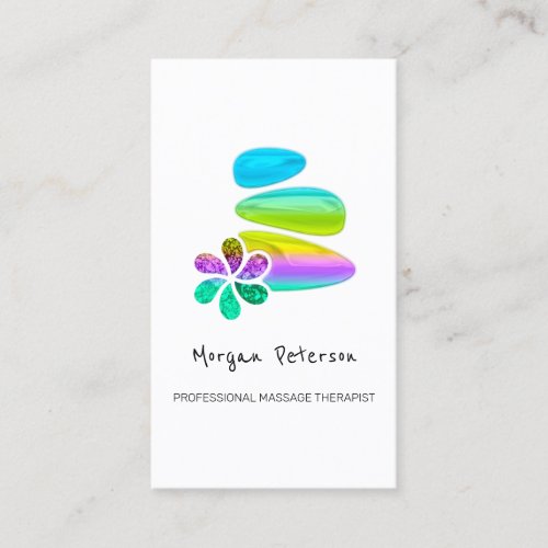 Massage Spa Wellness Stones Flower Logo Rainbow Appointment Card