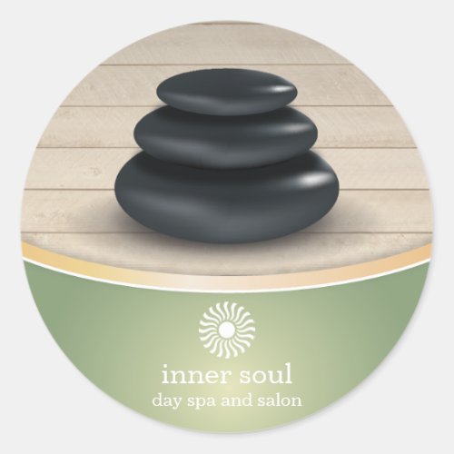 Massage Stones on Wood Spa Sage Green Classic Round Sticker