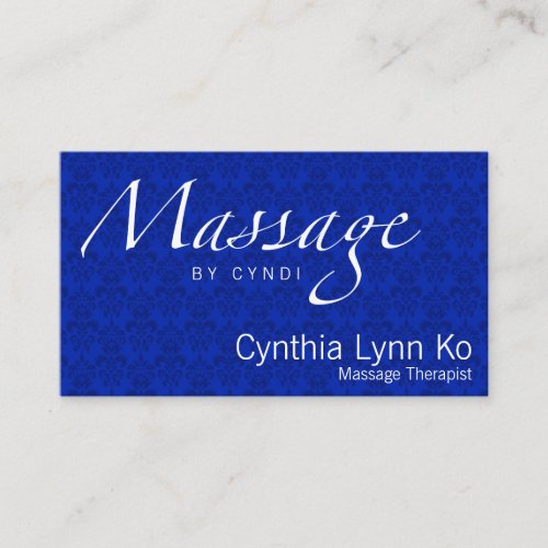 Massage Text on Blue Damask Business Card