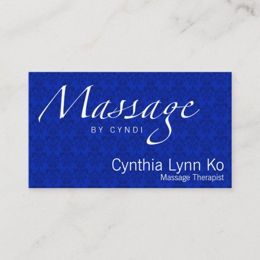 Customizable Massage Text on Blue Damask Business Card