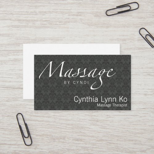 Massage Text on Gray Damask Business Cards