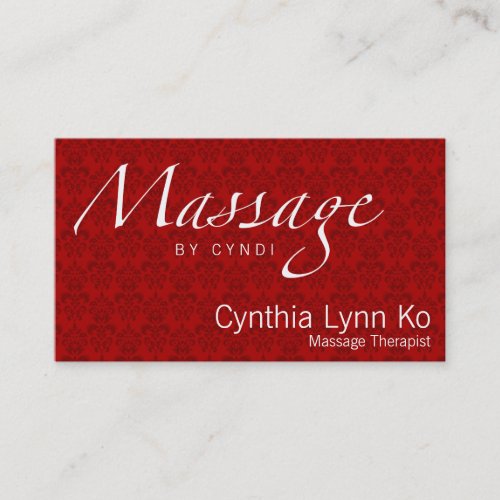 Massage Text on Red Damask Business Card Template