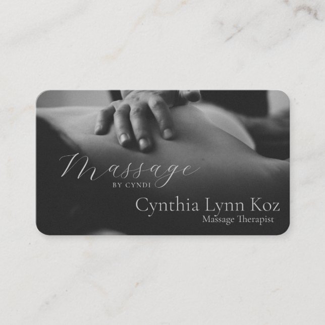 Massage Text Photo BW Hands Background Business Card (Front)