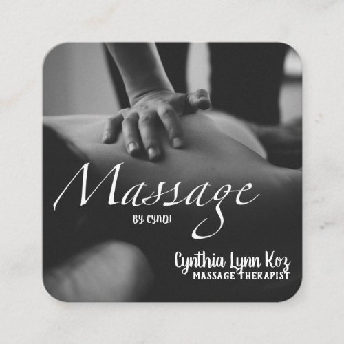 Massage Text Photo BW Hands Background Square Business Card