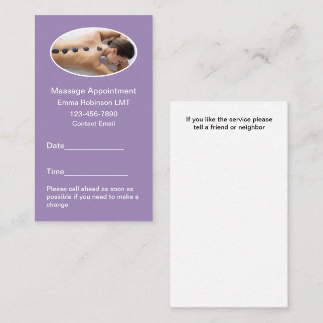 Massage Therapist Appointment Business Cards (Front/Back)