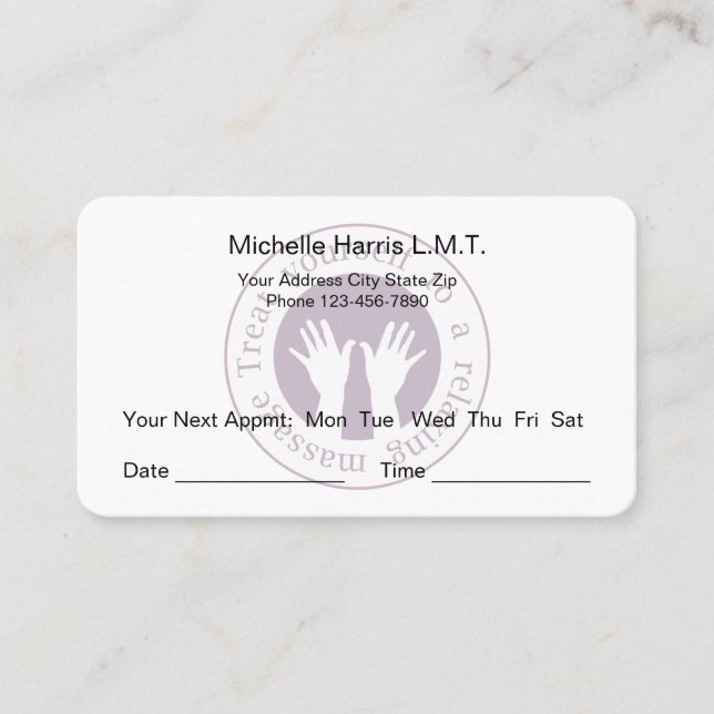 Massage Therapist Appointment Reminder Cards (Front)