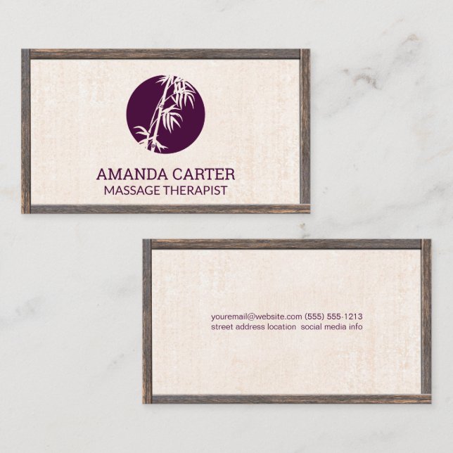 Massage Therapist | Bamboo Icon Wood Frame Business Card (Front/Back)