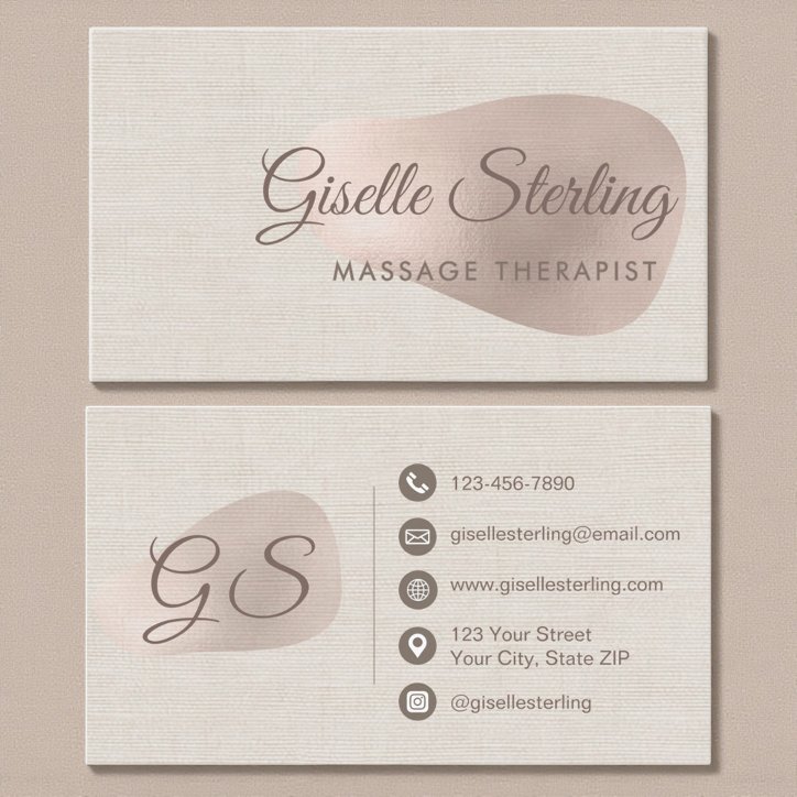 Massage Therapist Beige Neutral Linen Beauty Business Card