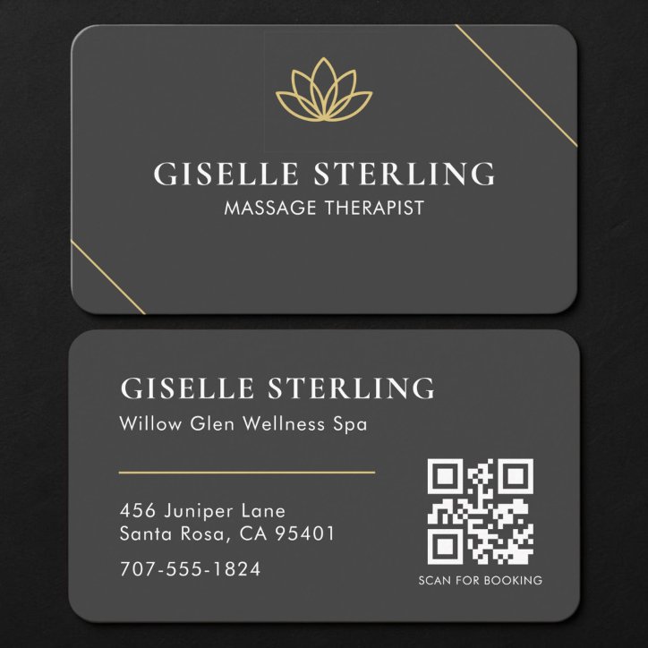 Massage Therapist Black Gold QR Code Business Card