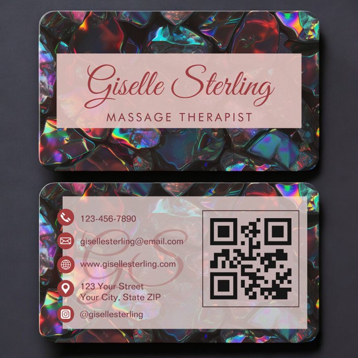 Massage Therapist Black Opal QR Code Business Card