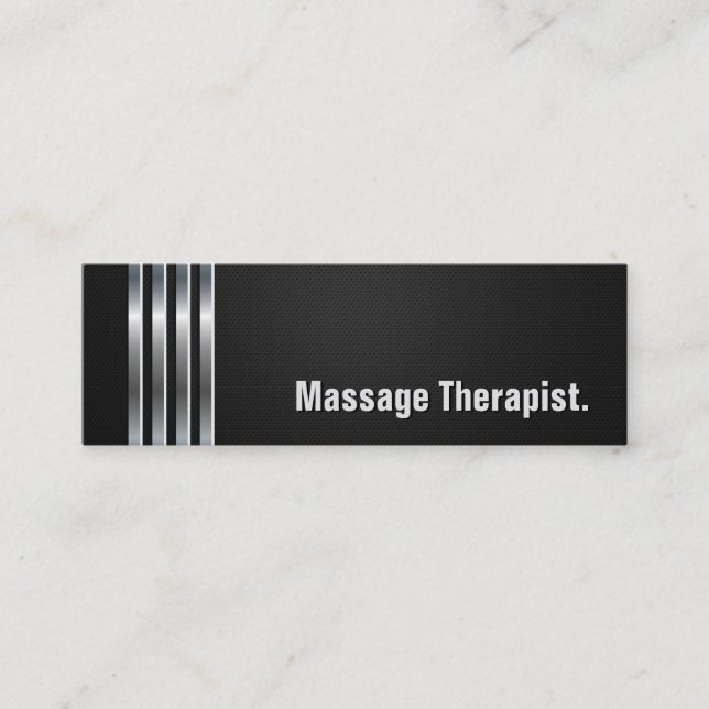 Massage Therapist - Black Silver Stripes Mini Business Card (Front)