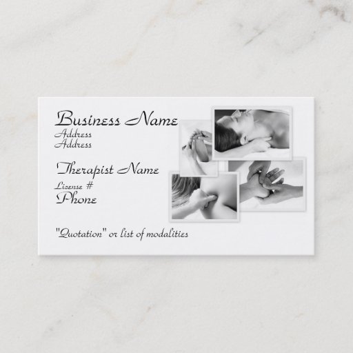 Customizable Massage Therapist, black &amp; white on white Business Card