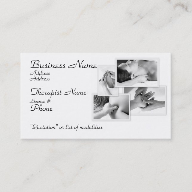 Massage Therapist, black & white on white Business Card (Front)