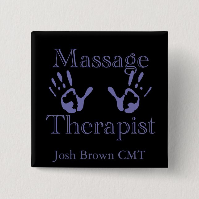 Massage Therapist: Blue Hand Prints Button (Front)