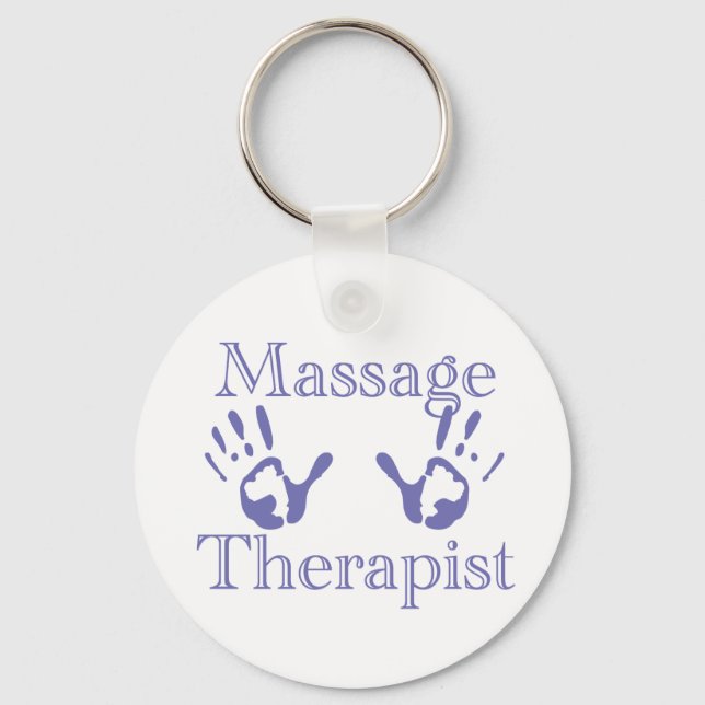 Massage Therapist: Blue Hand Prints Keychain (Front)
