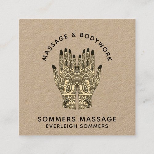 Massage Therapist Body Work Mehndi Henna Kraft Squ Square Business Card