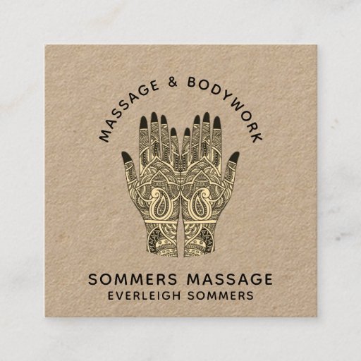 Customizable Massage Therapist Body Work Mehndi Henna Kraft Squ Square Business Card