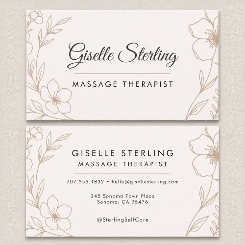 Massage Therapist Botanical Blush and Black  Business Card