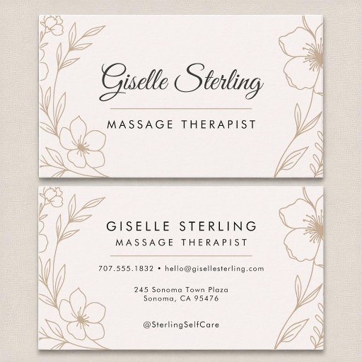 Customizable Massage Therapist Botanical Blush and Black  Business Card