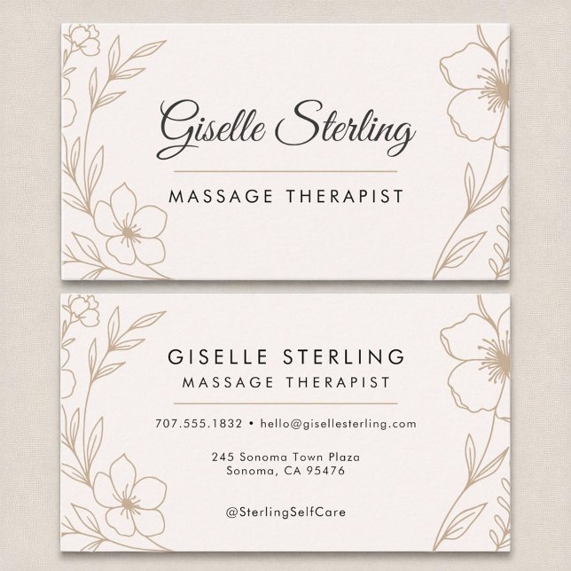 Massage Therapist Botanical Blush and Black  Business Card (Creator Uploaded)