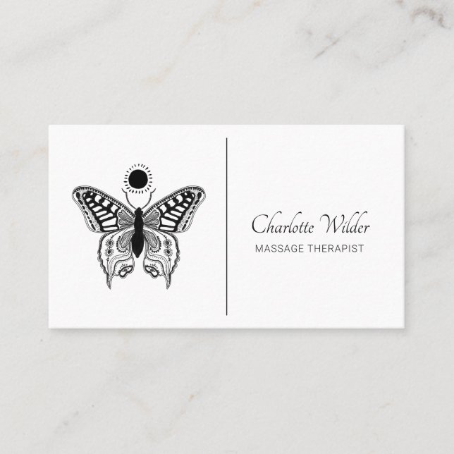 Massage Therapist Butterfly Logo Business Card (Front)