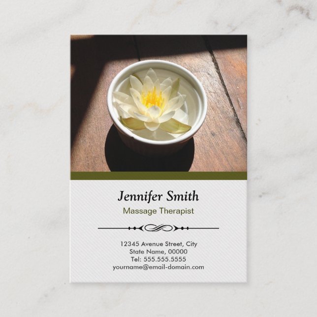 Massage Therapist Chic Water Lily Appointment Card (Front)