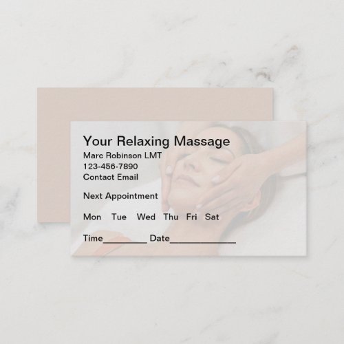 Massage Therapist Client Budget Appointment Cards
