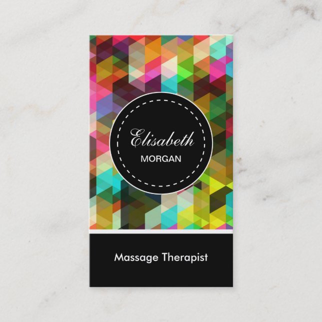 Massage Therapist- Colorful Mosaic Pattern Business Card (Front)