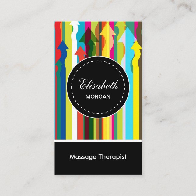 Massage Therapist- Colorful Stripes Pattern Business Card (Front)