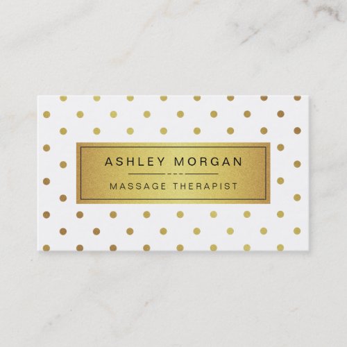 Massage Therapist - Cute Gold Polka Dots Business Card Template
