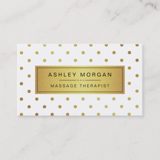 Massage Therapist - Cute Gold Polka Dots Business Card (Front)