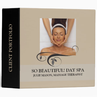 Massage Therapist Day Spa Client Portfolio (Beige) 3 Ring Binder