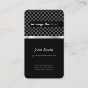 Massage Therapist - Elegant Black Checkered Business Card