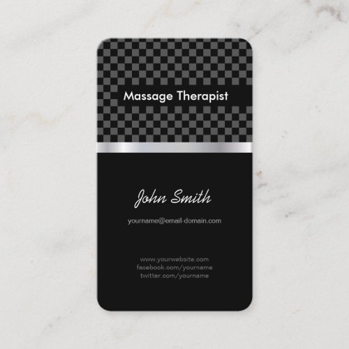 Massage Therapist - Elegant Black Checkered Business Cards