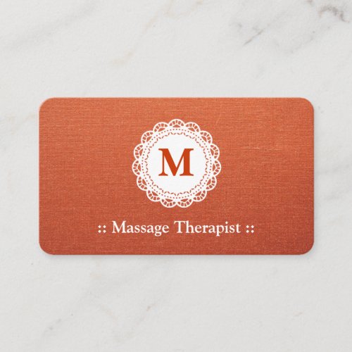 Massage Therapist Elegant Lace Monogram Business Cards