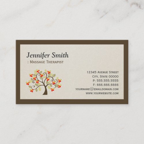 Massage Therapist _ Elegant Swirl Whimsical Tree Business Card