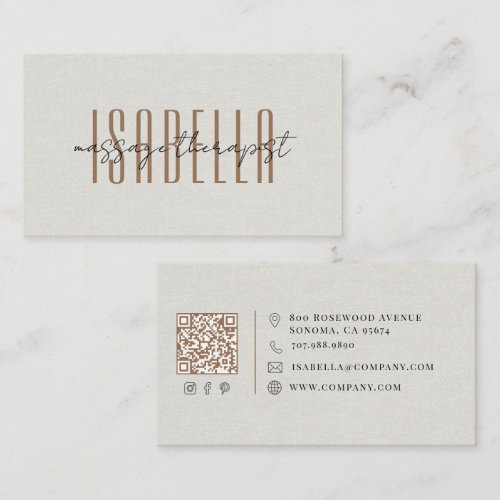 Massage Therapist Faux Linen Script Business Card