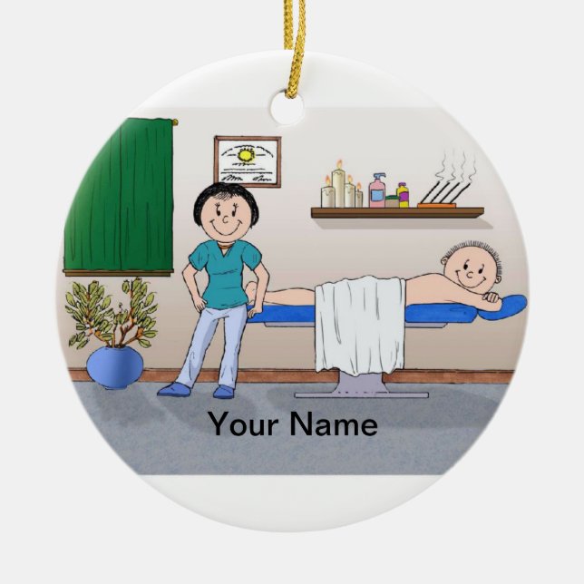 Massage Therapist - Female, Male Client Ceramic Ornament (Front)