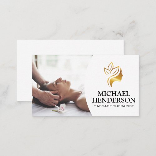 Massage Therapist  Gold Beauty Logo Business Card