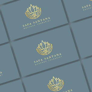 Massage Therapist Gold Lotus Flower Dusty Blue Business Card